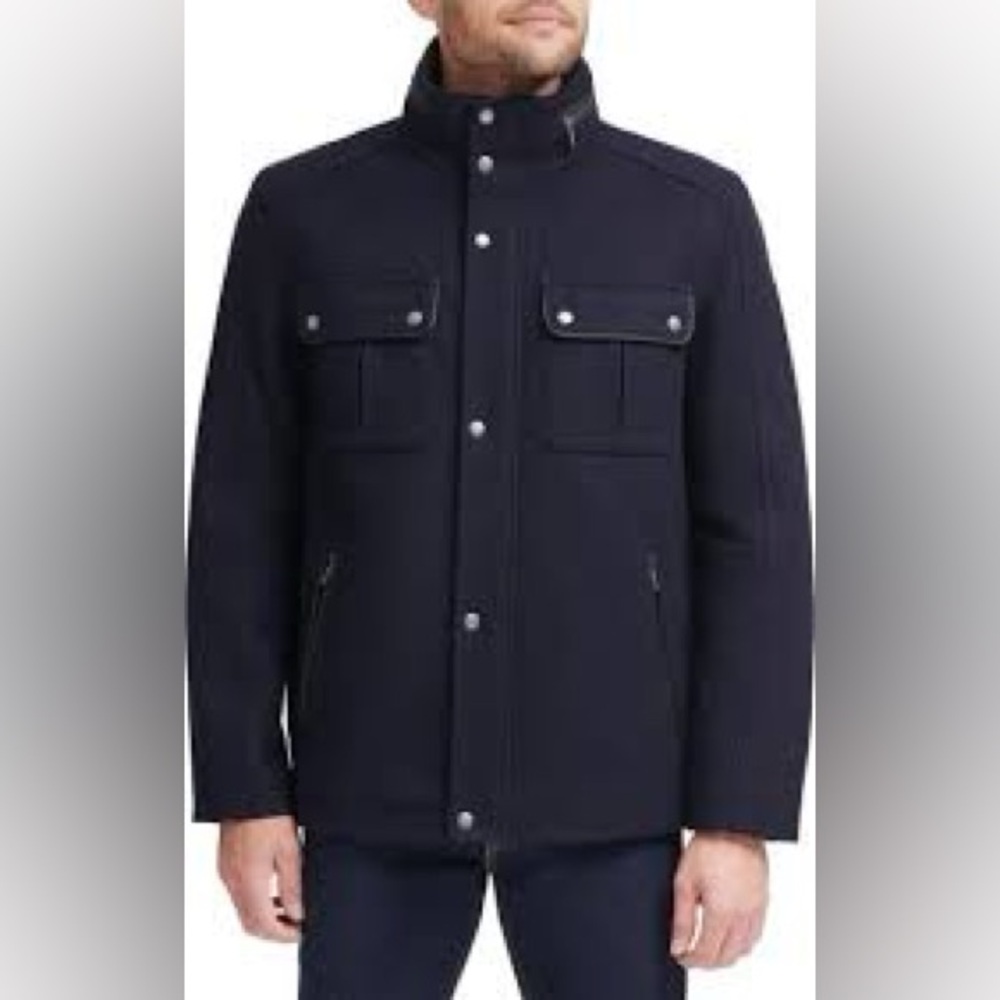 NWOT Cole Haan Signature Melton Wool Blend Field Coat Navy Blue $325 - Small